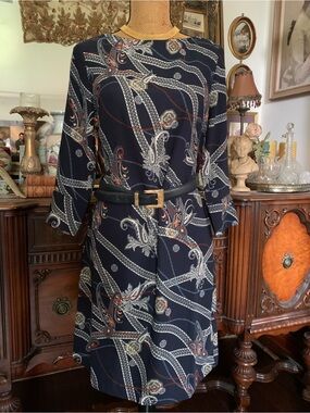 Vintage Dark Navy Paisley Abstract Classic Dress